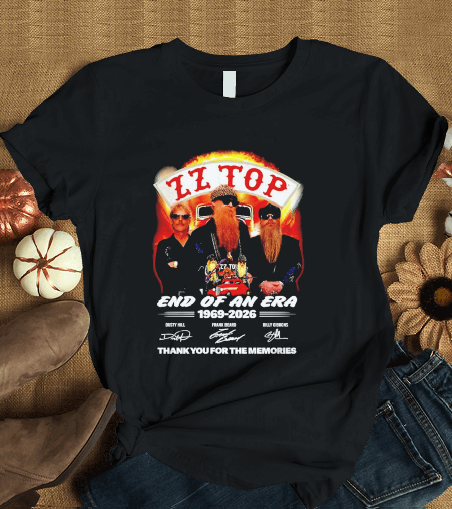 ZZ Top End Of An Era 1969 2026 Dusty Hill Frank Beard Billy Gibbons Thank You For The Memories T-Shirt