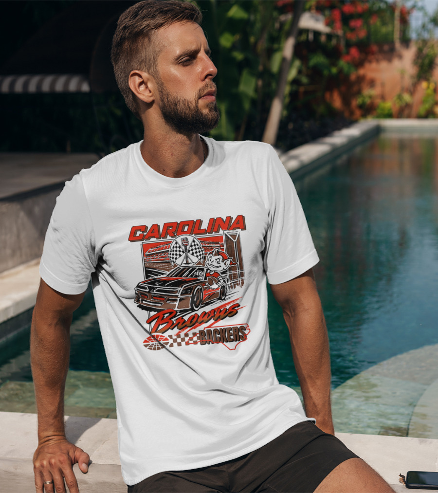 Carolina Browns Backers Racing Stadium Elf Car Checked Flag T-Shirt
