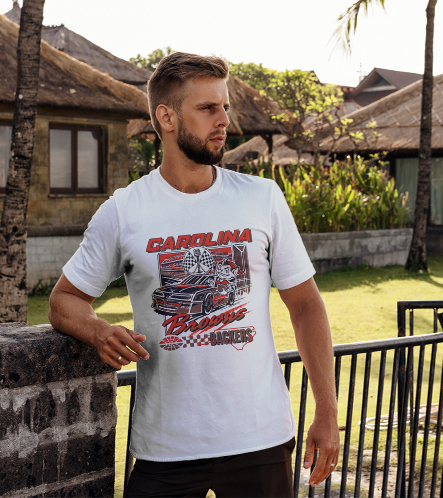 Carolina Browns Backers Racing Stadium Elf Car Checked Flag T-Shirt