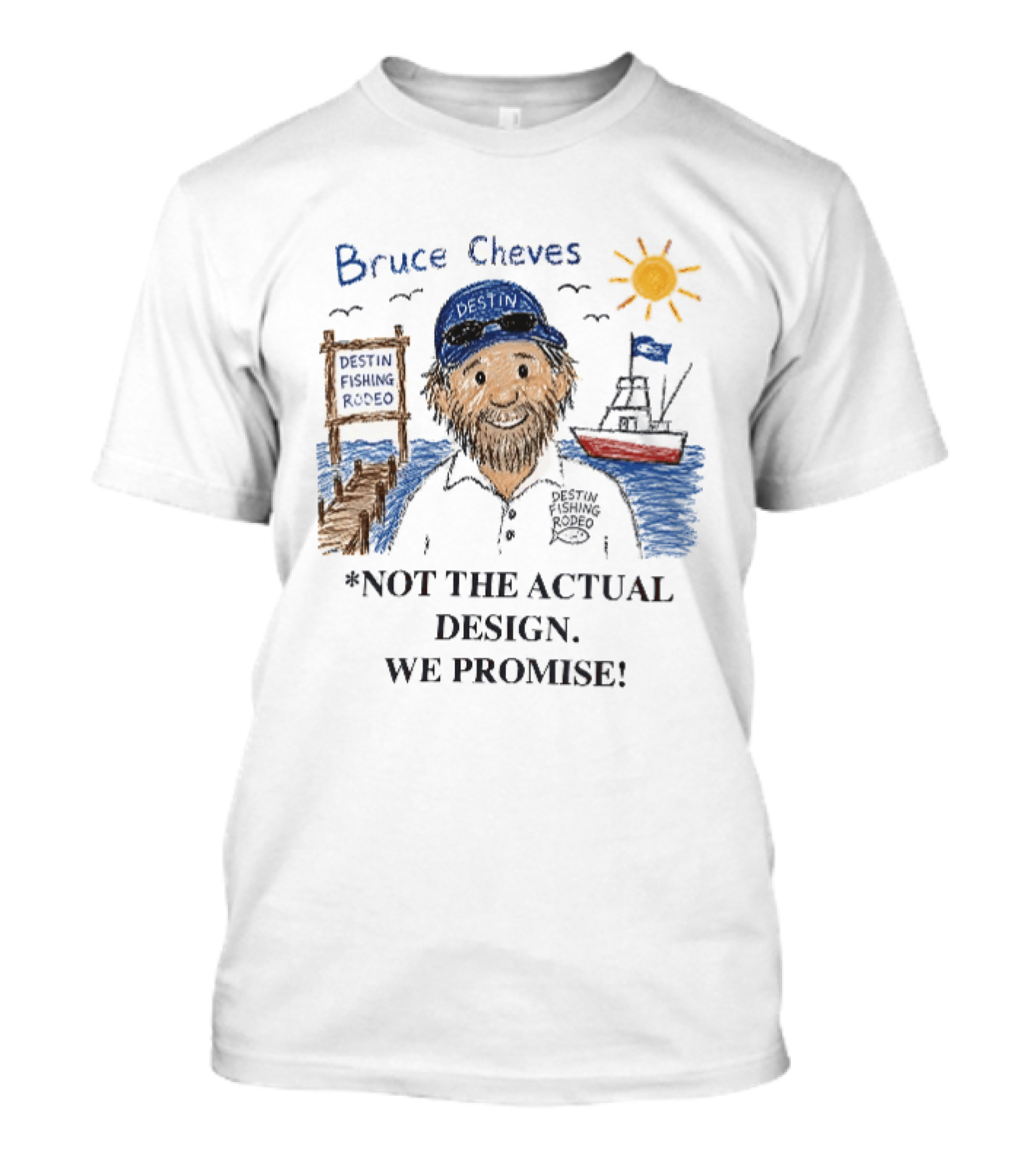 Destin Fishing Rodeo Bruce Cheves Cartoon Caricature Boat Sun Dock T-Shirt