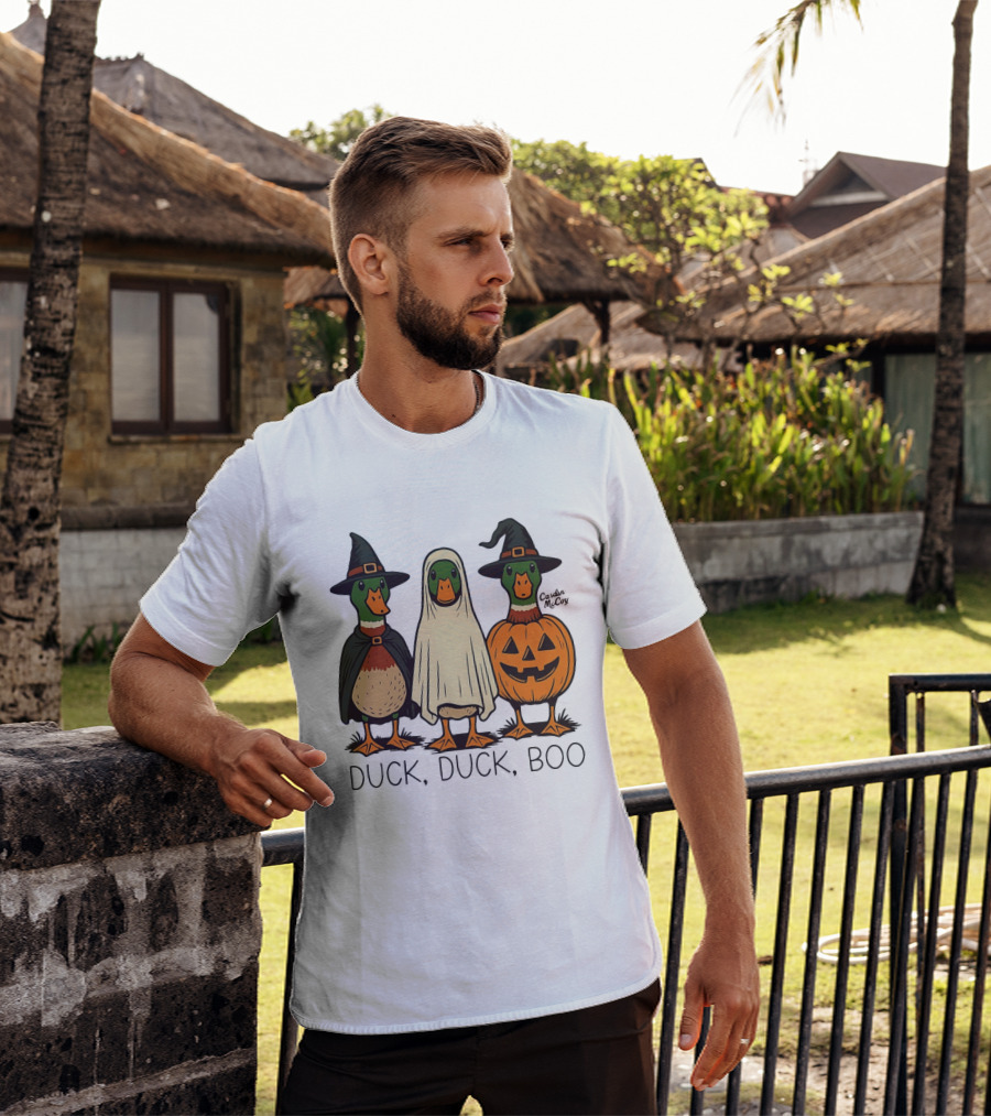 Duck Duck Boo Halloween 2026 Duck Trio In Costumes T-Shirt