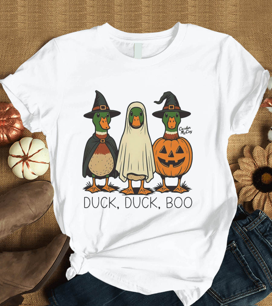 Duck Duck Boo Halloween 2026 Duck Trio In Costumes T-Shirt