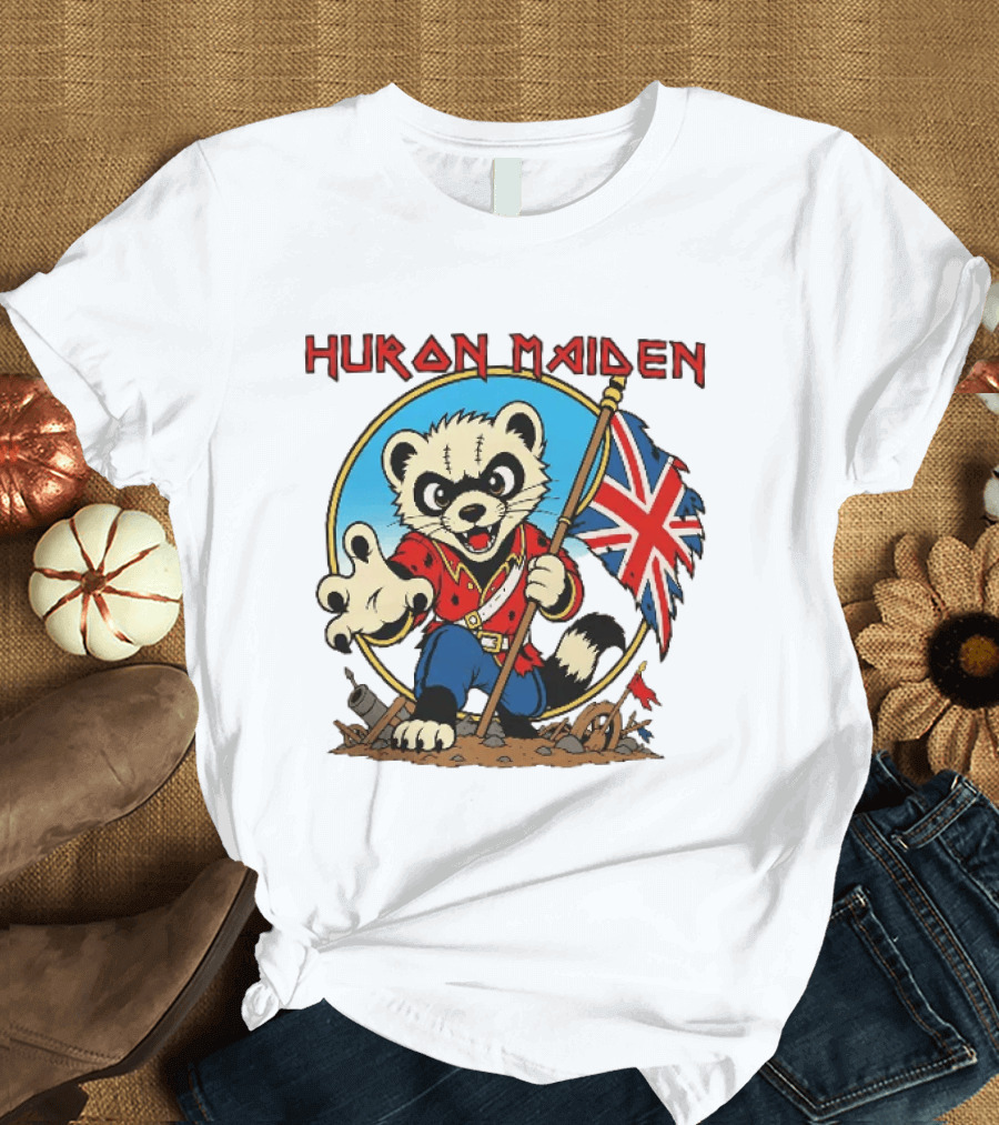 Huron Maiden Ferret Holding British Union Jack Flag T-Shirt