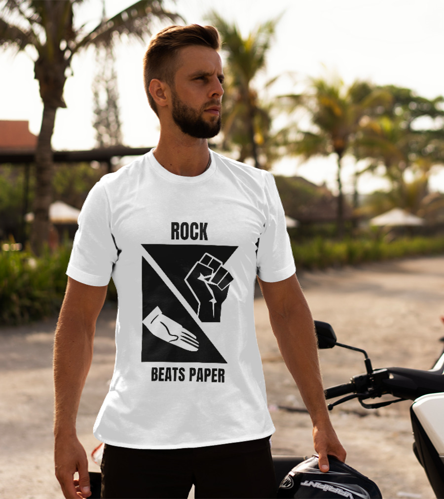 Rock Beats Paper Clenched Fist Open Palm Geometric Split T-Shirt