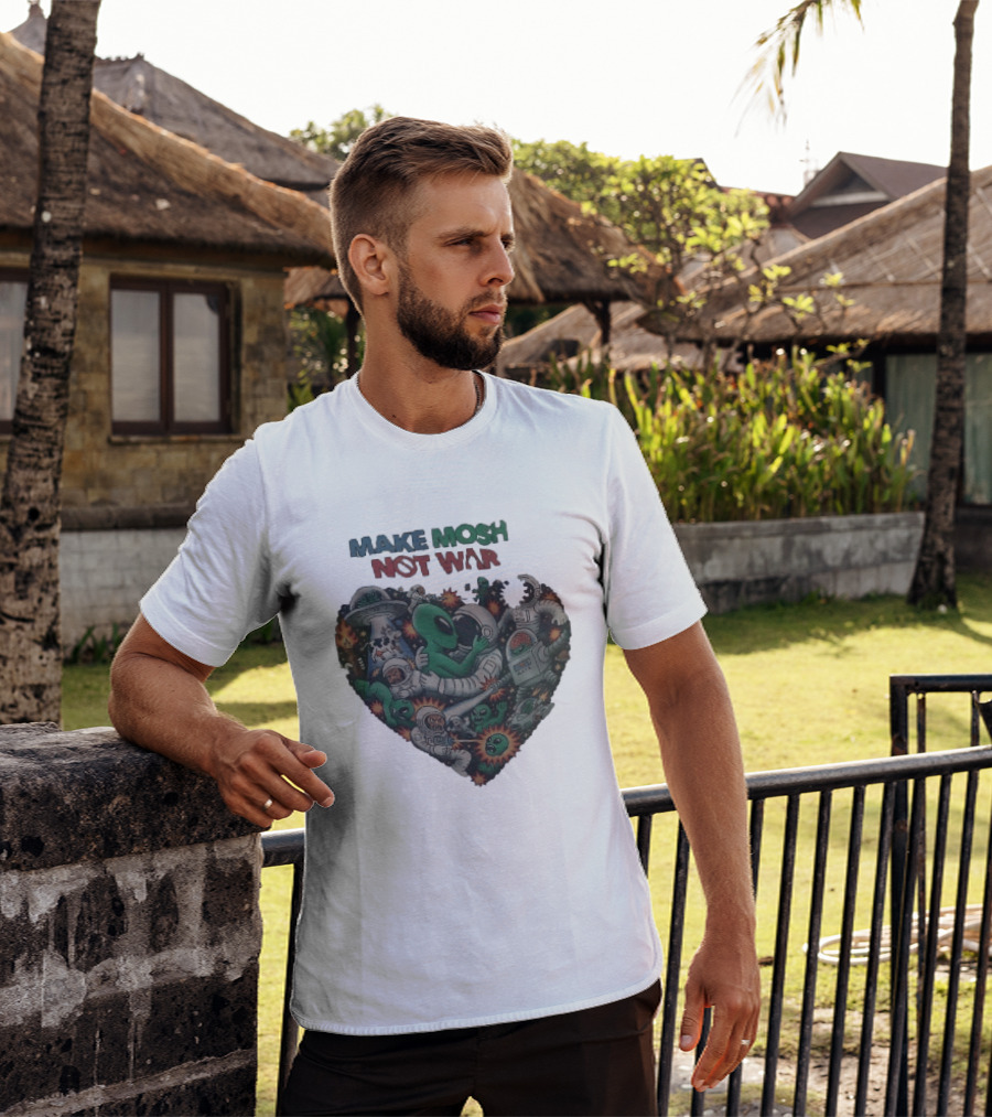 Make Mosh Not War Alien Astronauts Heart Explosion T-Shirt