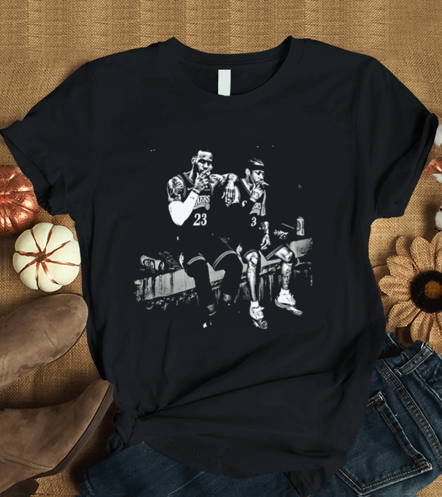 Allen Iverson LeBron James Meme Smoking Beer Bench Basketball Duo T-Shirt