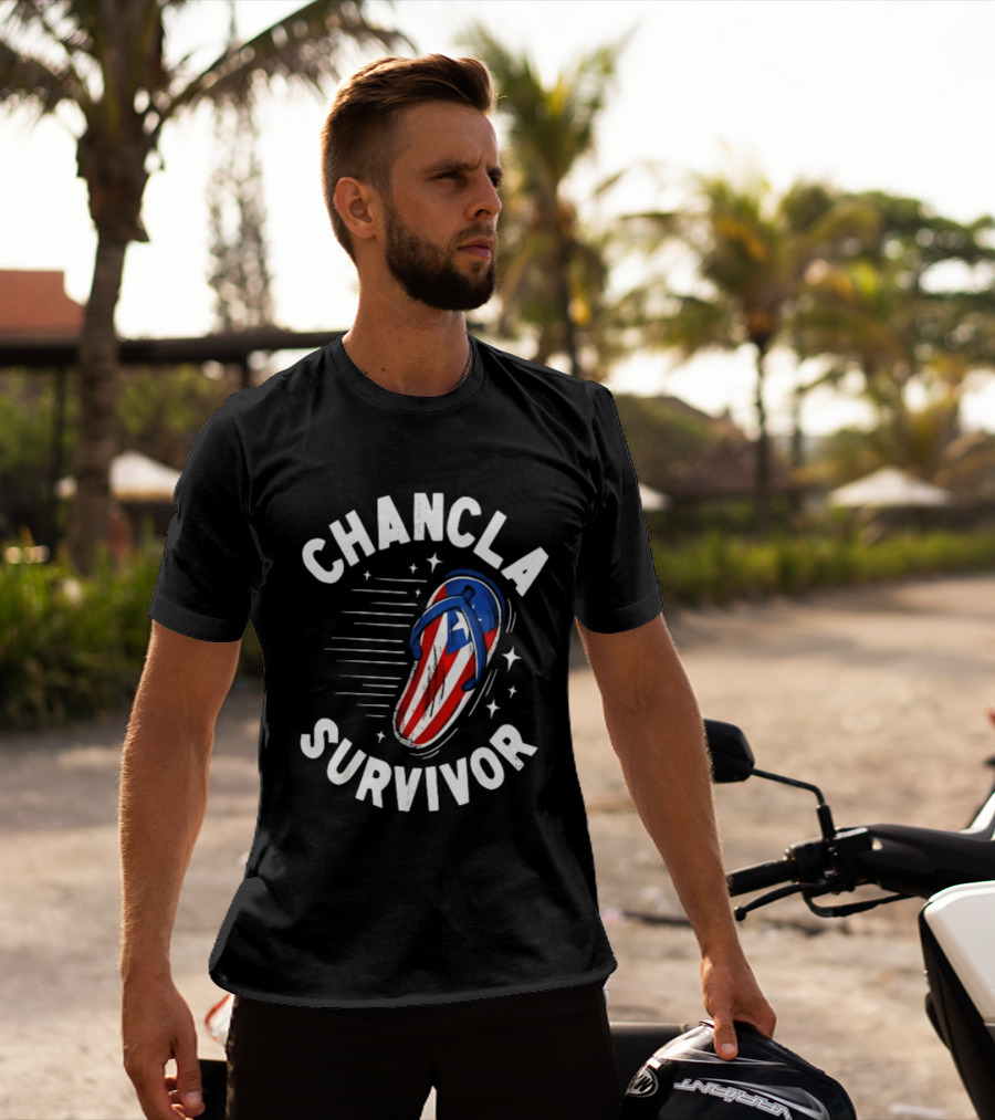 Chancla Survivor Puerto Rico Flag Flip Flop Novelty T-Shirt