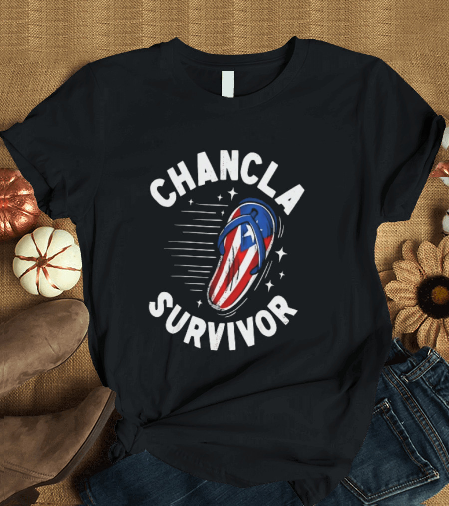Chancla Survivor Puerto Rico Flag Flip Flop Novelty T-Shirt