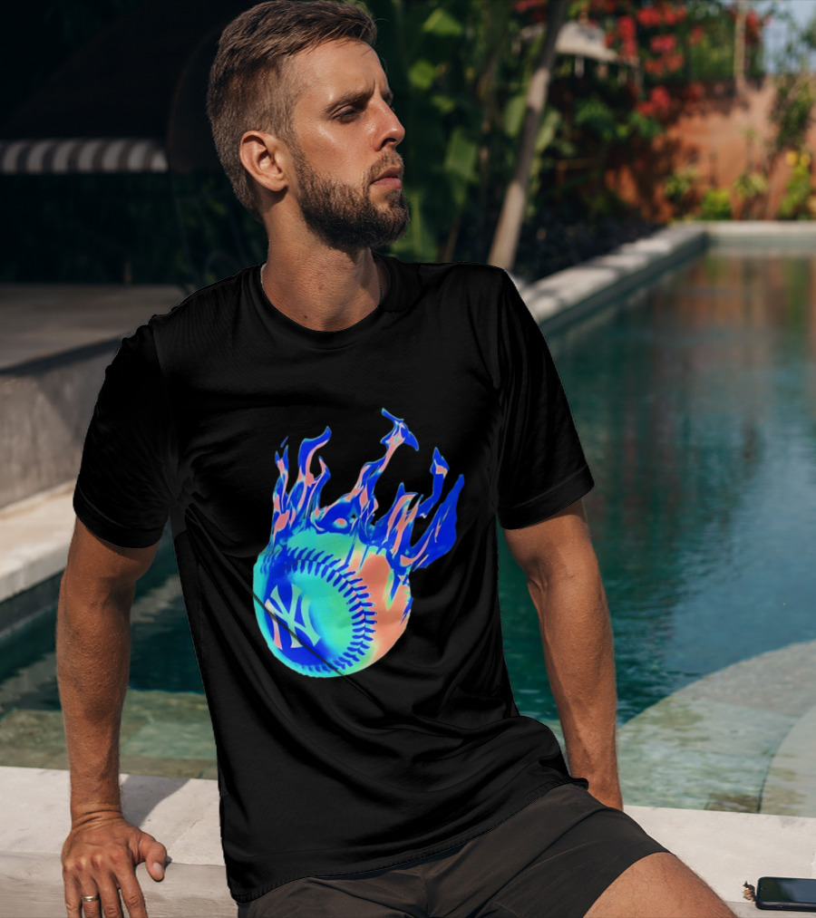 New York Yankees MLB Flaming Baseball Iconic Sports Team T-Shirt