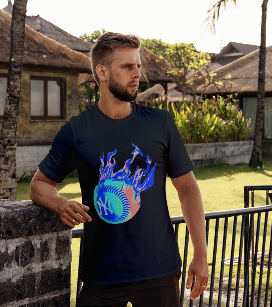 New York Yankees MLB Flaming Baseball Iconic Sports Team T-Shirt