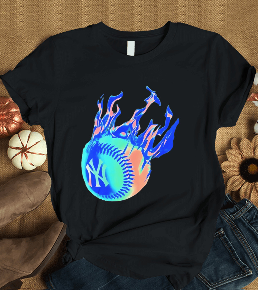 New York Yankees MLB Flaming Baseball Iconic Sports Team T-Shirt