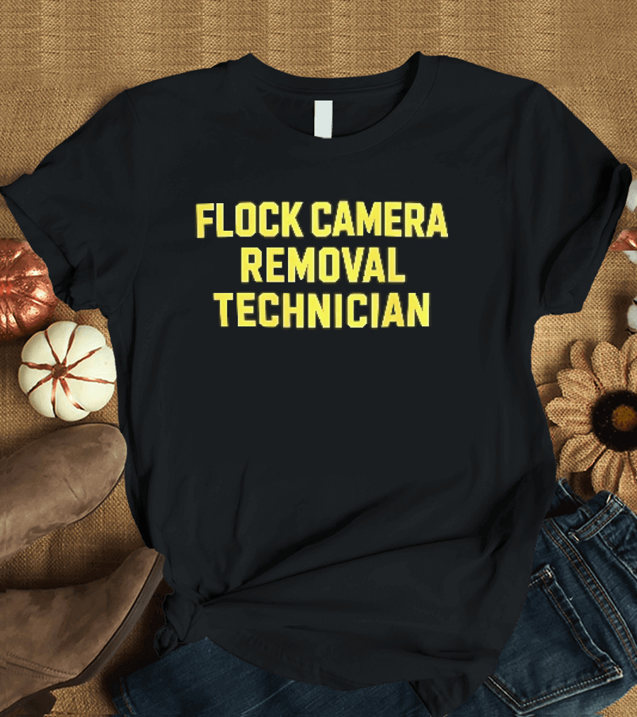 Flock Camera Removal Technician Yellow Varsity Block T-Shirt