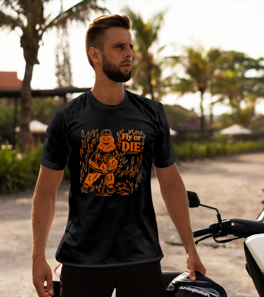 Fly Or Die Gritty Philadelphia Flyers Hockey Flame T-Shirt