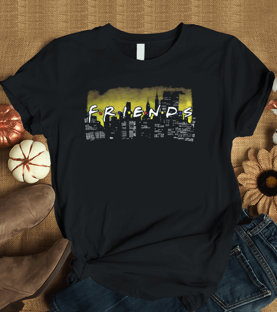 Friends Yellow Glowing New York City Skyline Night T-Shirt
