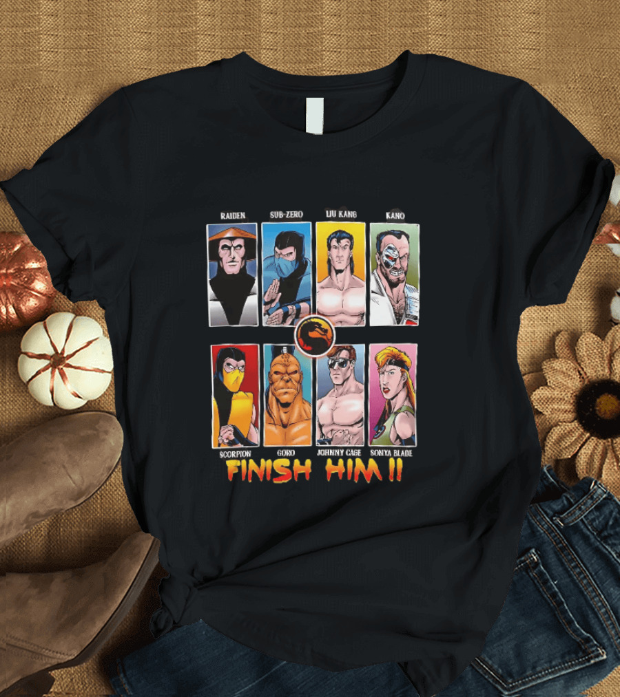 Raiden Sub Zero Liu Kang Kano Scorpion Goro Johnny Cage Sonya Blade Finish Him Mortal Kombat T-Shirt