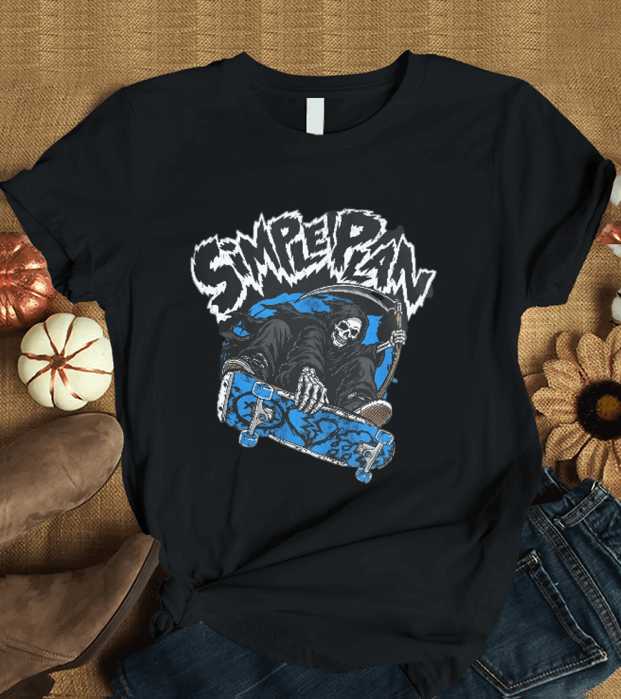 Simple Plan Grim Reaper Skateboarding Scythe Deck Distressed T-Shirt