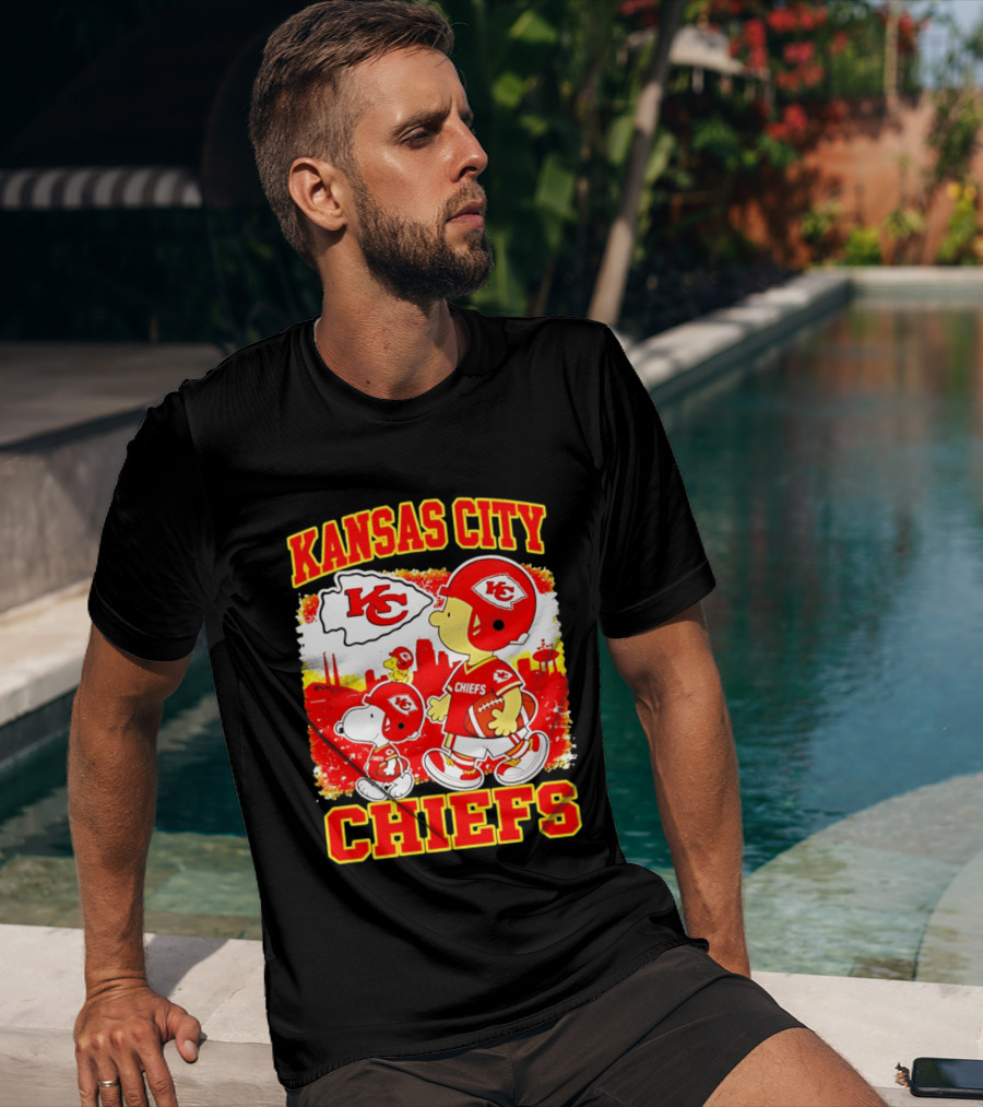 Kansas City Chiefs Snoopy Woodstock Skyline Football 2026 T-Shirt