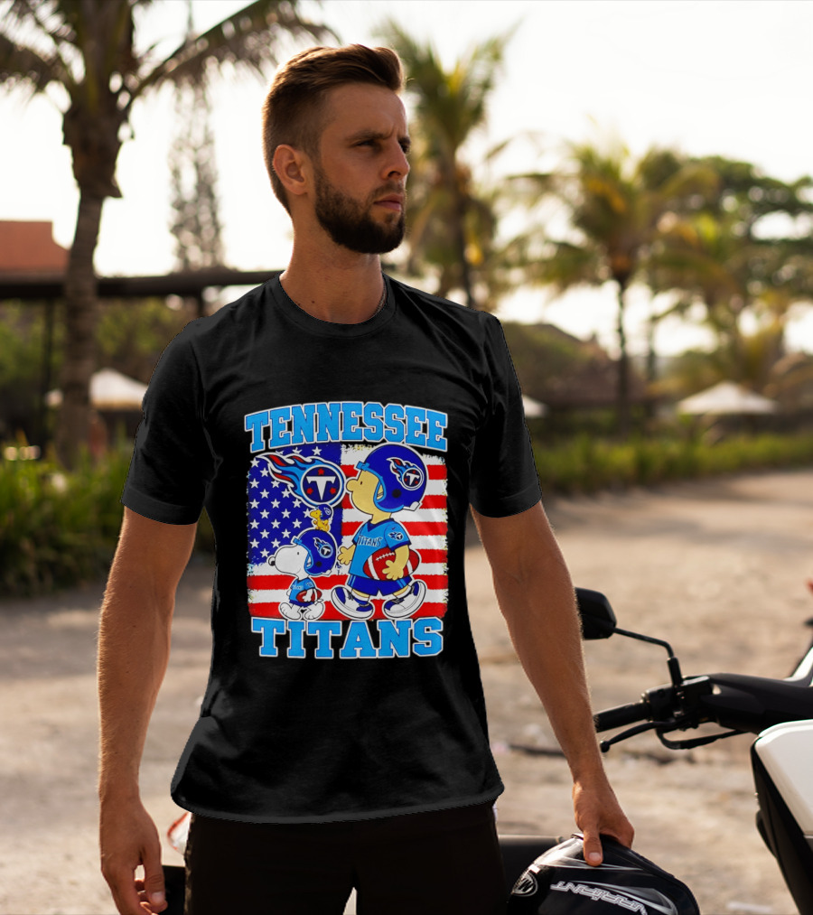 Tennessee Titans Snoopy Woodstock American Flag NFL Football 2026 T-Shirt