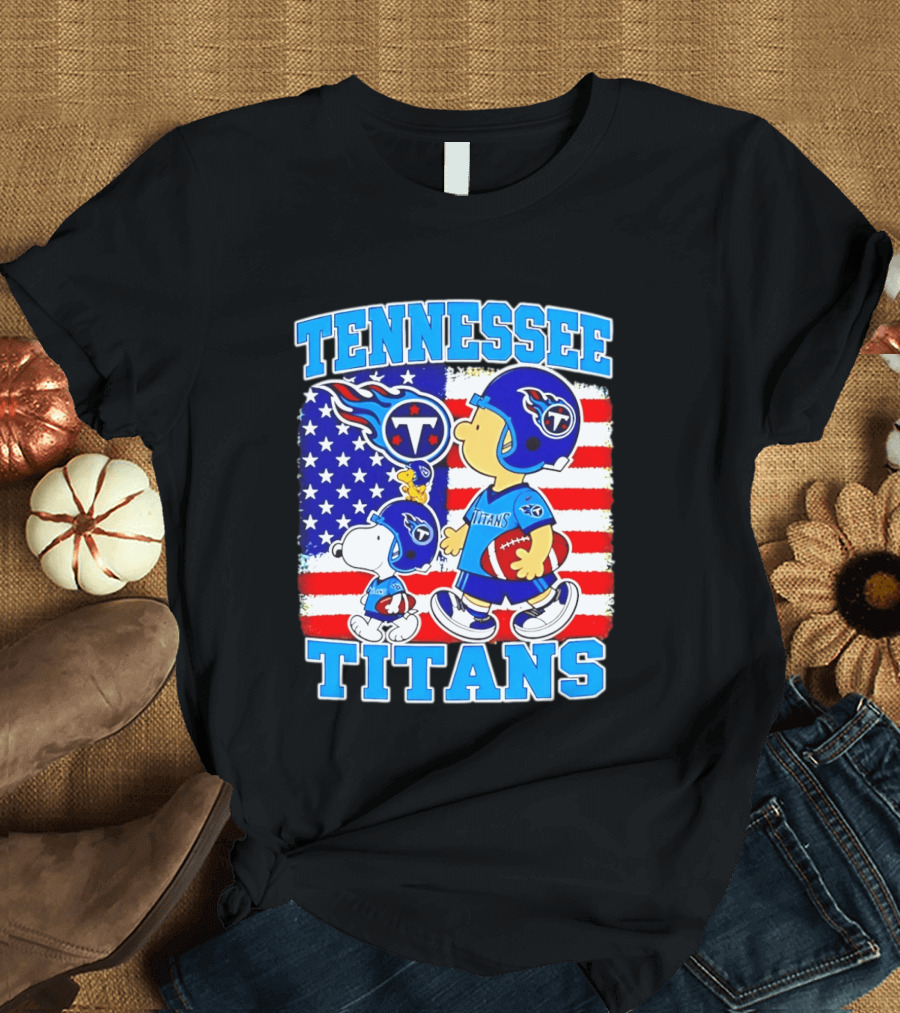 Tennessee Titans Snoopy Woodstock American Flag NFL Football 2026 T-Shirt