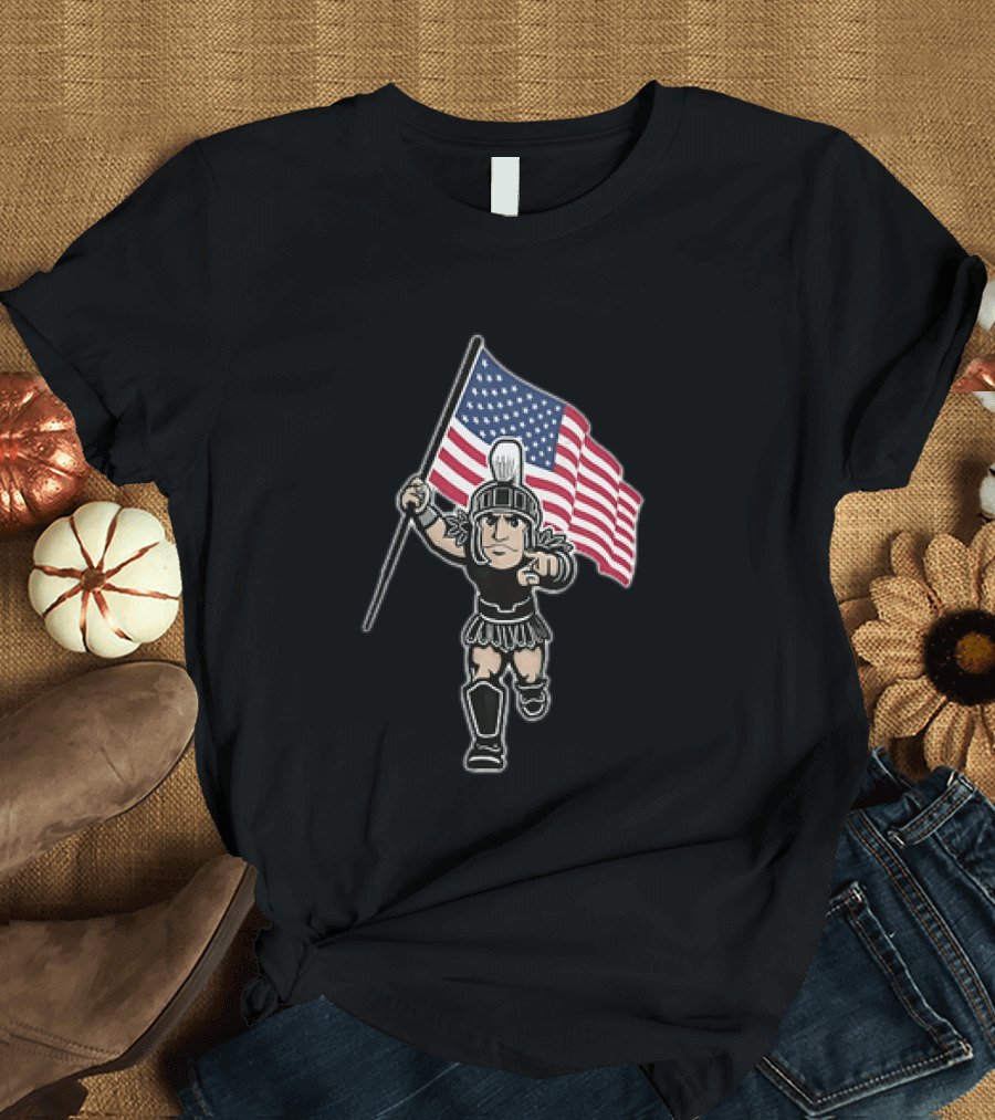 Spartan Warrior Carrying American Flag T-Shirt