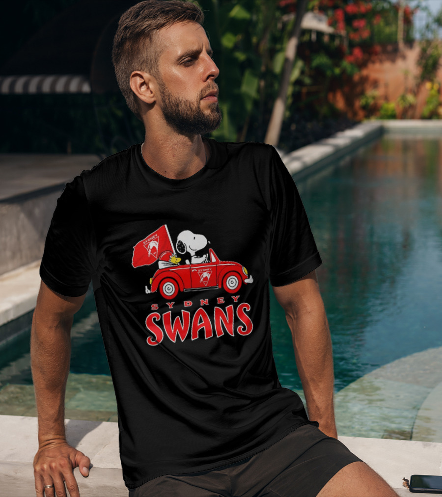 Sydney Swans Snoopy Woodstock Red Car Banner T-Shirt