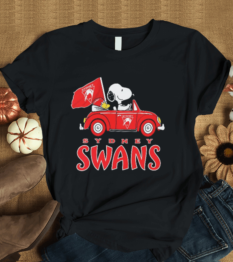 Sydney Swans Snoopy Woodstock Red Car Banner T-Shirt