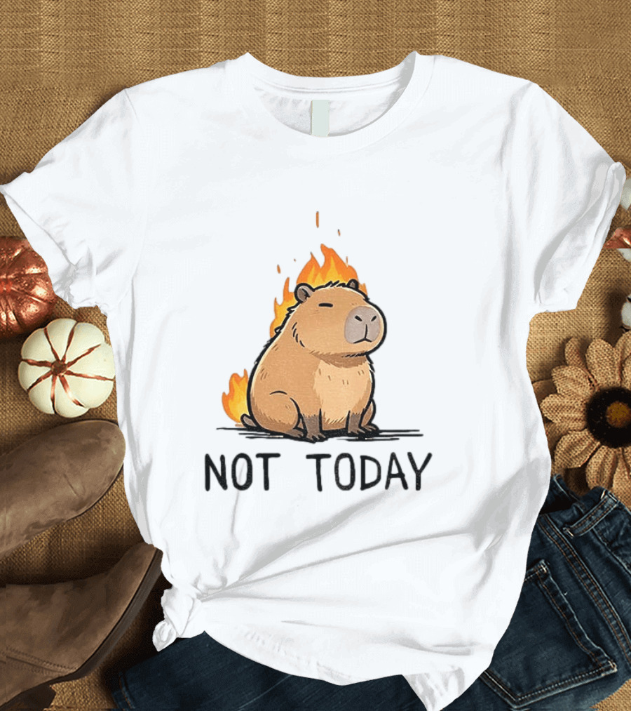 Capybara On Fire Not Today Calm Meme T-Shirt