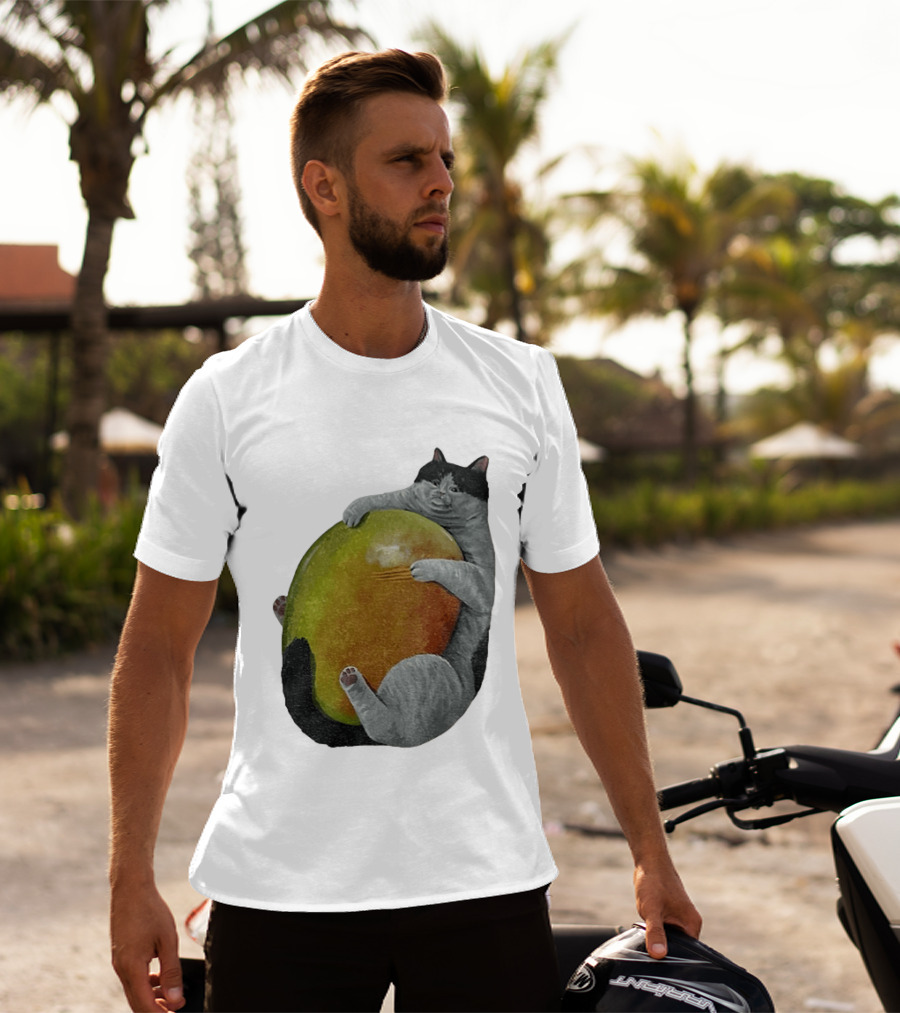 Cat Hugging Giant Mango Fruit T-Shirt