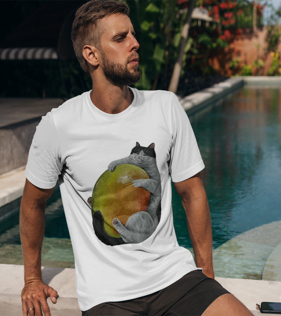 Cat Hugging Giant Mango Fruit T-Shirt
