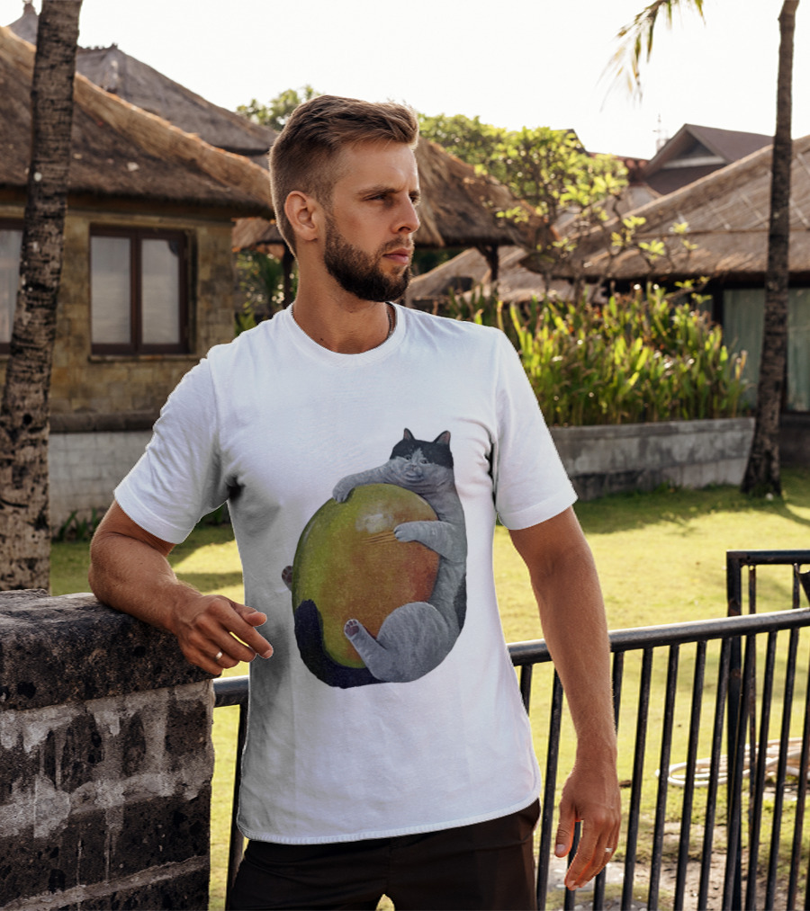 Cat Hugging Giant Mango Fruit T-Shirt