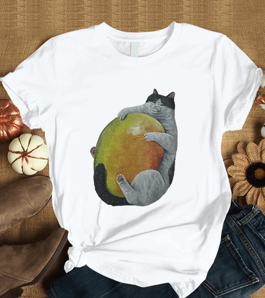 Cat Hugging Giant Mango Fruit T-Shirt