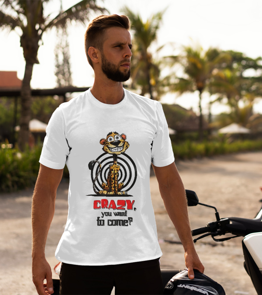 Crazy You Want To Come Cartoon Grinning Leopard Concentric Circles T-Shirt