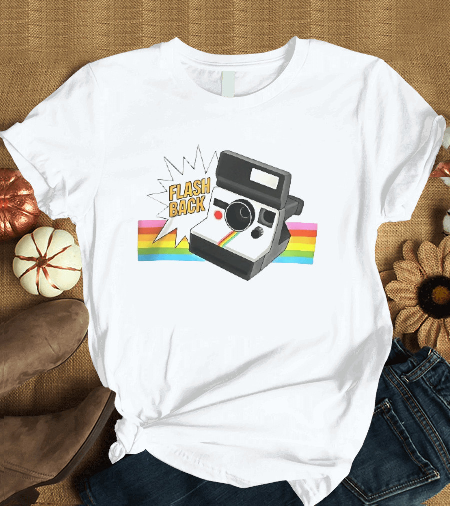Flash Back Instant Camera Rainbow Stripe Starburst T-Shirt