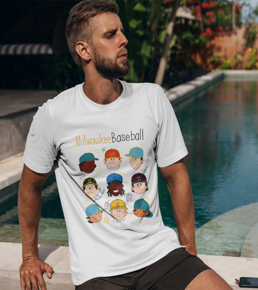 Milwaukee Baseball Players Cartoon Faces Yeli Coop Miz T-Shirt