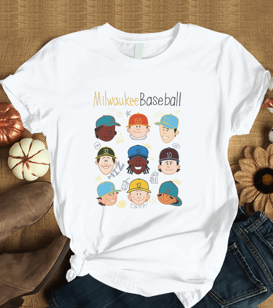 Milwaukee Baseball Players Cartoon Faces Yeli Coop Miz T-Shirt
