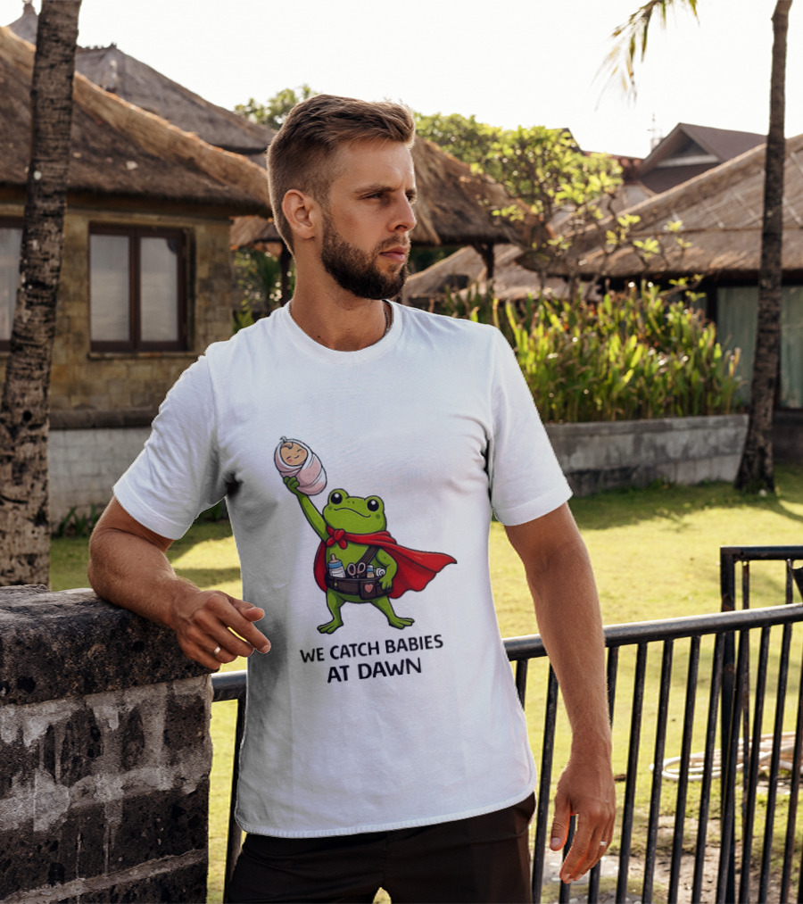 Frog Hero We Catch Babies At Dawn With Red Cape T-Shirt