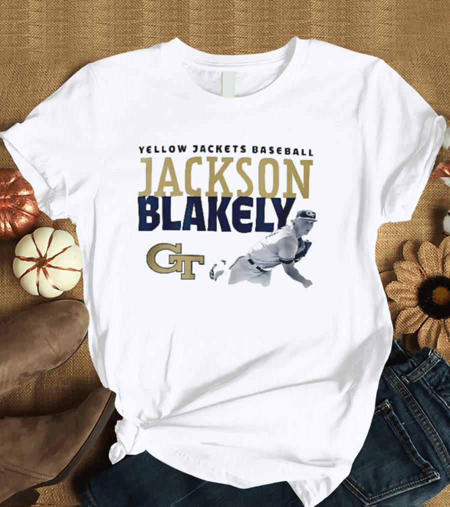 Yellow Jackets Baseball Jackson Blakely GT Pitching Action T-Shirt
