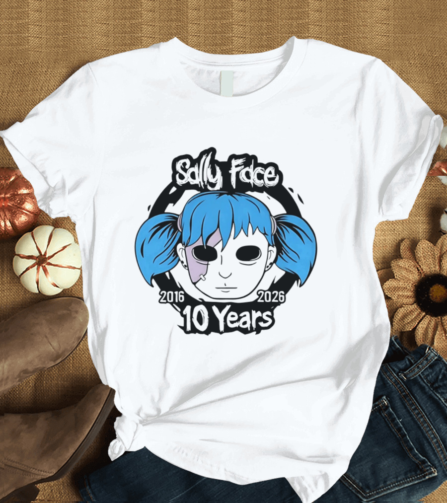 Sally Face 10 Years Anniversary 2016 2026 Blue Hair Mask Face T-Shirt
