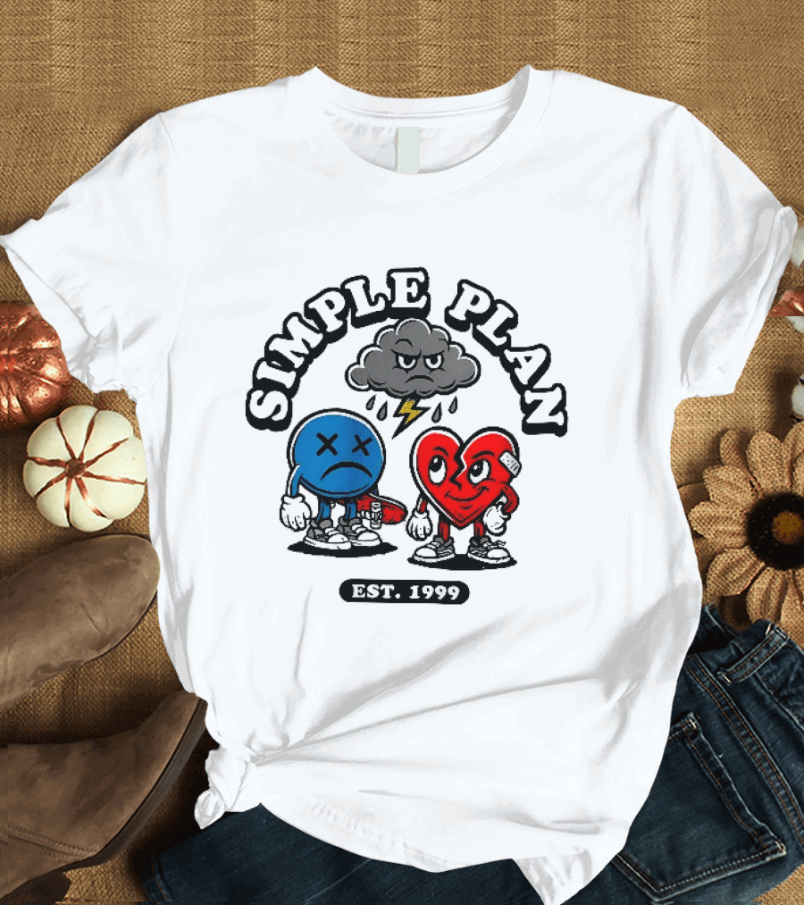Simple Plan Est 1999 Sad Face Broken Heart Storm Cloud T-Shirt