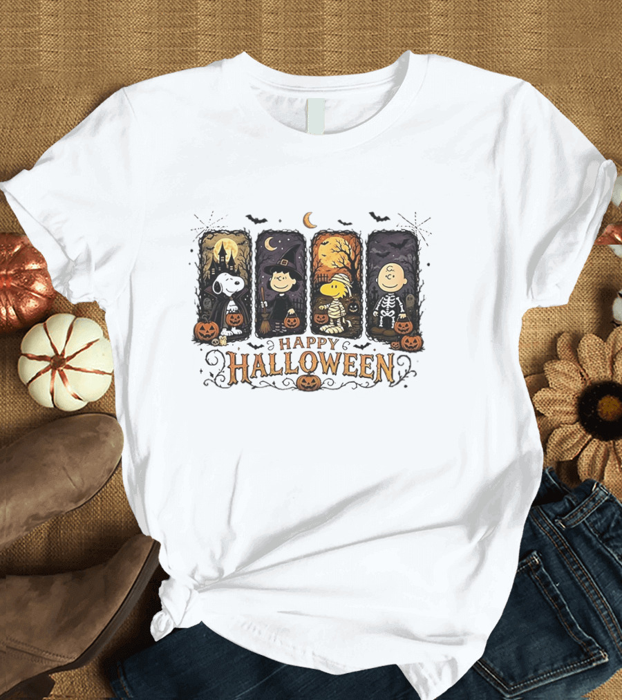 Happy Halloween Peanuts Characters Snoopy Woodstock Charlie Brown T-Shirt