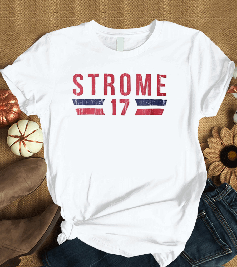 Strome 17 Red Navy Distressed Angled Bars Block Lettering T-Shirt