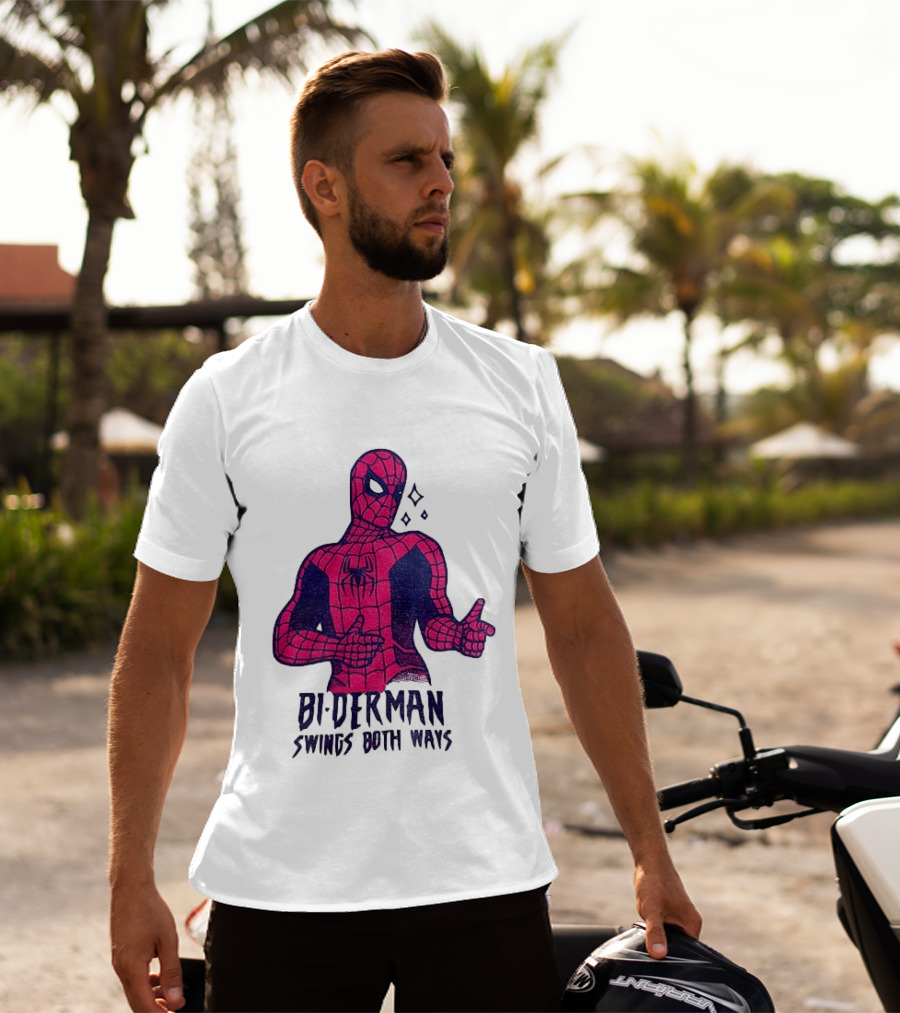 Bi Derman Swings Both Ways Superhero Spiderman T-Shirt