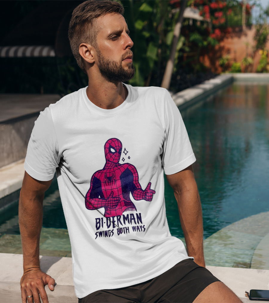 Bi Derman Swings Both Ways Superhero Spiderman T-Shirt