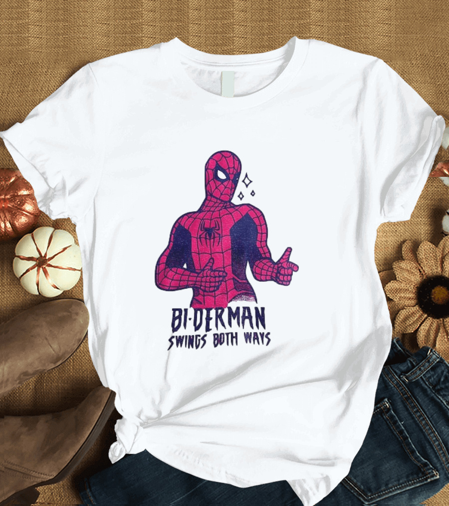Bi Derman Swings Both Ways Superhero Spiderman T-Shirt
