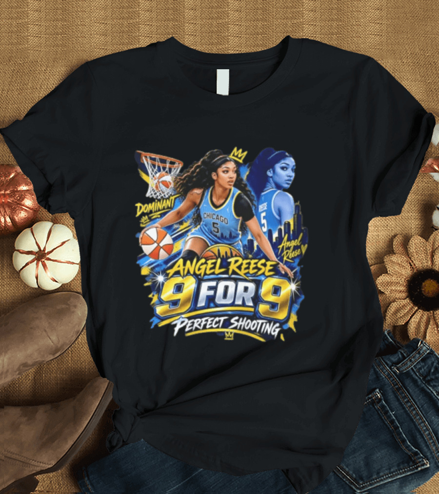 Angel Reese 9 For 9 Perfect Shooting Dominant Chicago Basketball T-Shirt
