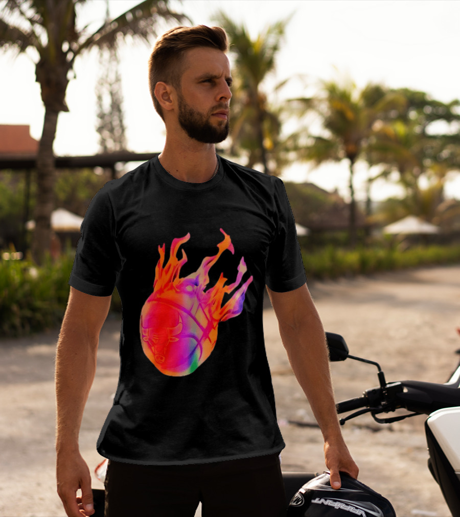 Chicago Bulls NBA Basketball Flaming Fireball NBA Fans Merchandise T-Shirt