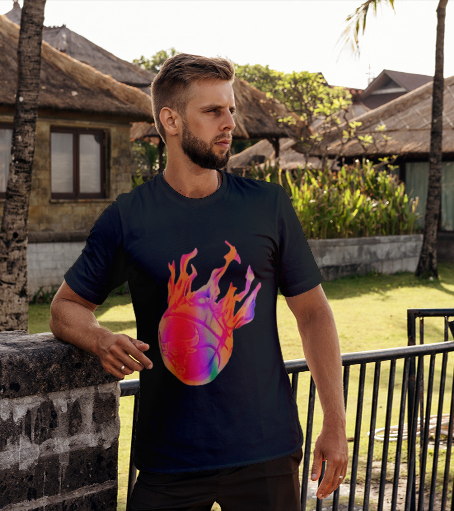 Chicago Bulls NBA Basketball Flaming Fireball NBA Fans Merchandise T-Shirt
