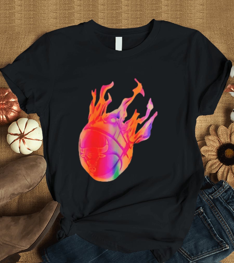 Chicago Bulls NBA Basketball Flaming Fireball NBA Fans Merchandise T-Shirt