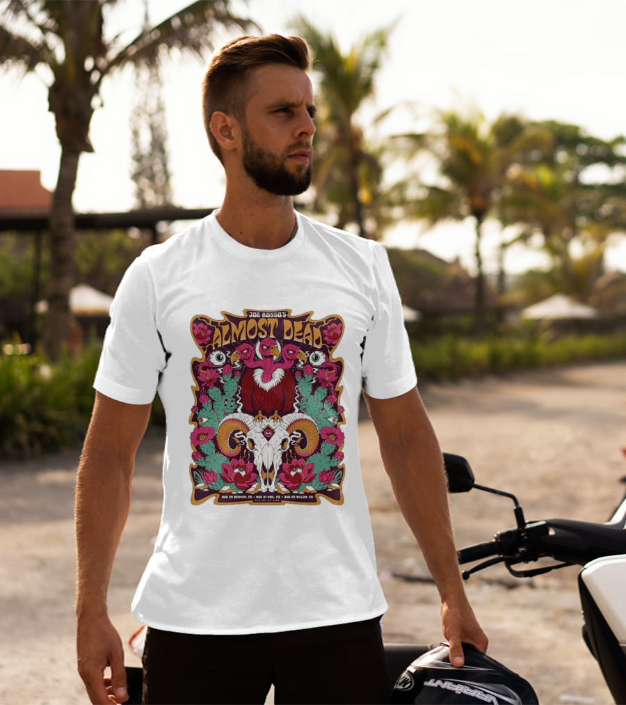 Joe Russo's Almost Dead Tour 2026 August 20 Denver August 21 Vail August 22 Dillon Vibrant Skull And Vulture Art Floral T-Shirt