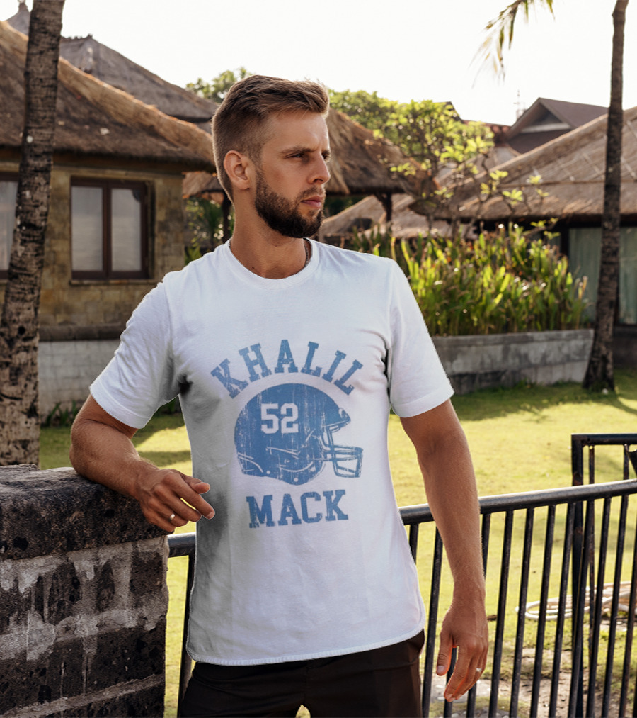 Khalil Mack 52 Distressed Powder Blue Football Helmet T-Shirt